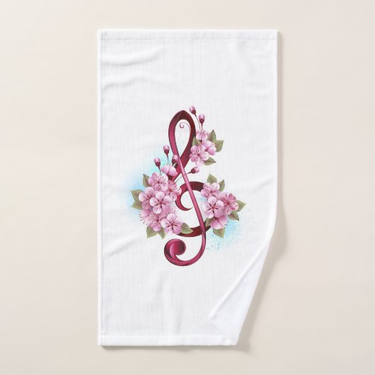 Notes de clef musicale en treble avec des fleurs S (Serviette à main)