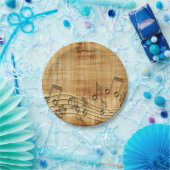 Notes de musique, assiette en papier marron abstra (Fête)
