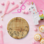 Notes de musique, assiette en papier marron abstra (Fête)
