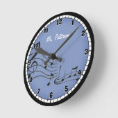Notes de musique bleue Grande horloge personnalisé (Angle)