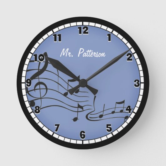 Notes de musique bleue Grande horloge personnalisé (Recto)
