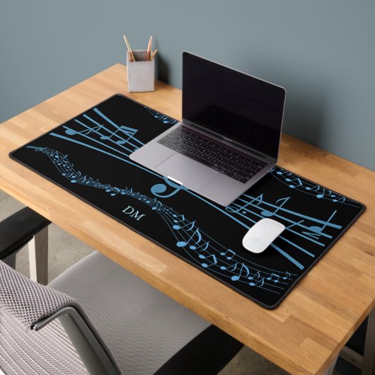 Notes de musique bleue sur le Monogramme noir (Bureau 2)