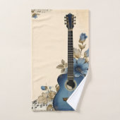 Notes de musique de guitare bleue Fleurs (Serviette à main)
