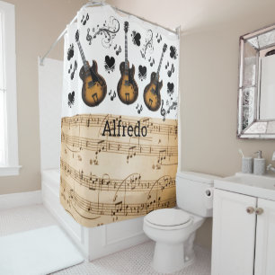 Notes de musique de rideau de douche Guitare Coeur