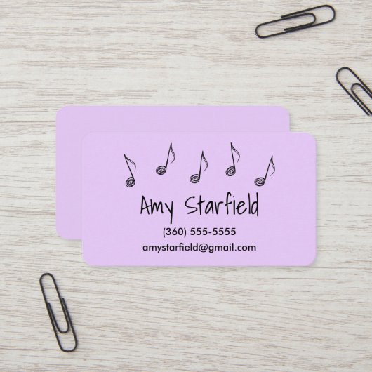Notes de musique Lavender Cartes de visite (Devant/Arrière en situation)