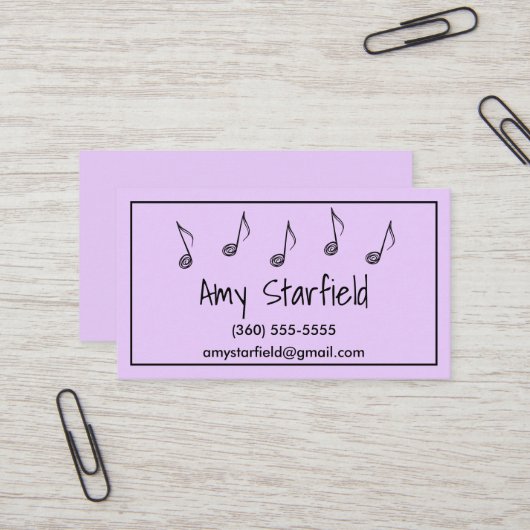 Notes de musique Lavender Cartes de visite (Devant/Arrière en situation)