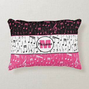 Notes de musique rose et blanc noir accent coussin