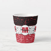 Notes de musique rouge et blanc noir latte mug (Devant)