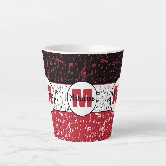 Notes de musique rouge et blanc noir latte mug (Devant)