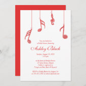 Notes de musique rouge simple Invitation de douche (Devant / Derrière)