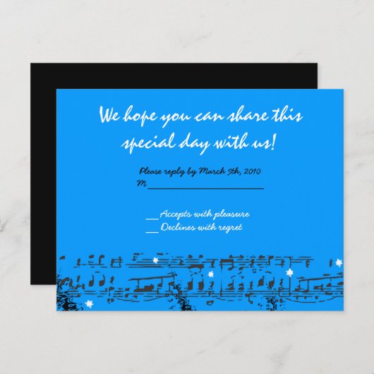 Notes de musique Stars Bat mitzvah Invitation RÉPO (Devant / Derrière)