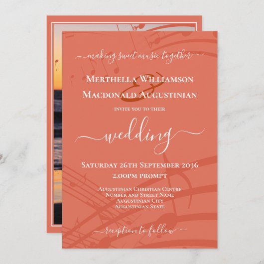 Notes de musique Terracotta Faire-part de mariage (Devant / Derrière)