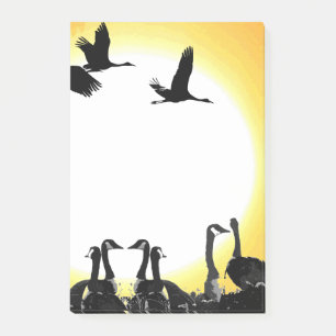 Notes de post-it de faune d'oiseaux d'oies de grue