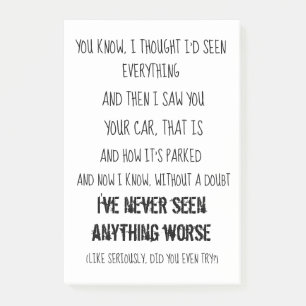 Notes de post-it drôles de stationnement