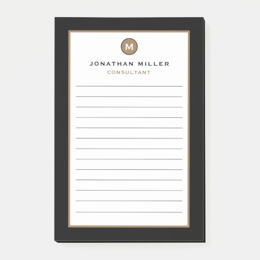 Notes de post-it minimales avec monogramme noir (Devant)