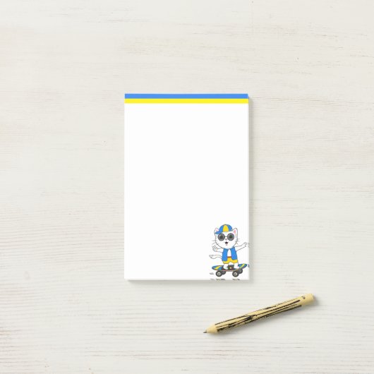 Notes de post-it pour le chat de patinage mignon (Sur un bureau)