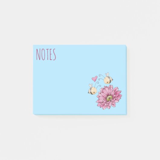 Notes de post-it sur la fleur d'abeilles mignonnes (Devant)