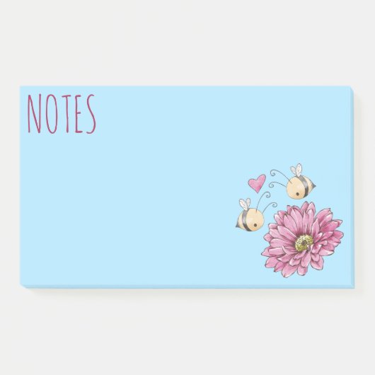 Notes de post-it sur la fleur d'abeilles mignonnes (Devant)
