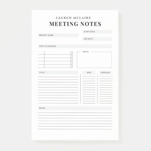 Notes de réunion personnalisées Post-It® (Devant)