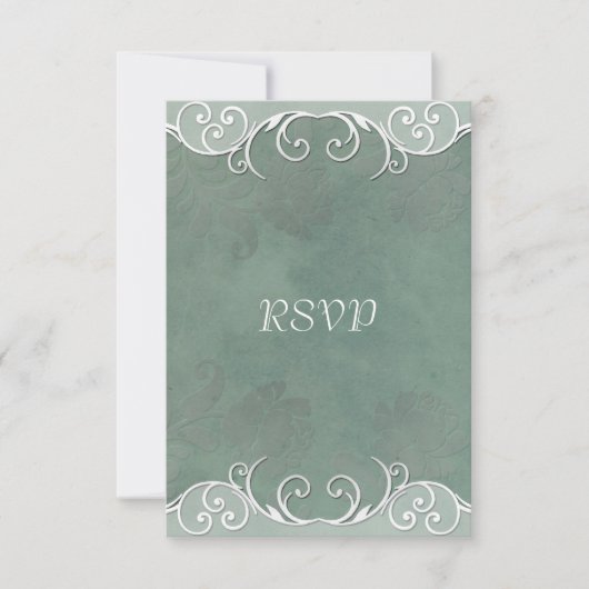 Notes de RSVP de mariage aux roses vert sauge (Devant)