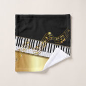 Notes d'or élégantes, Touches de piano, Noir (Gant de toilette)