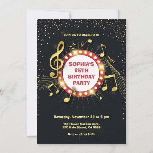 Notes et Clef Invitation d'anniversaire (Devant)