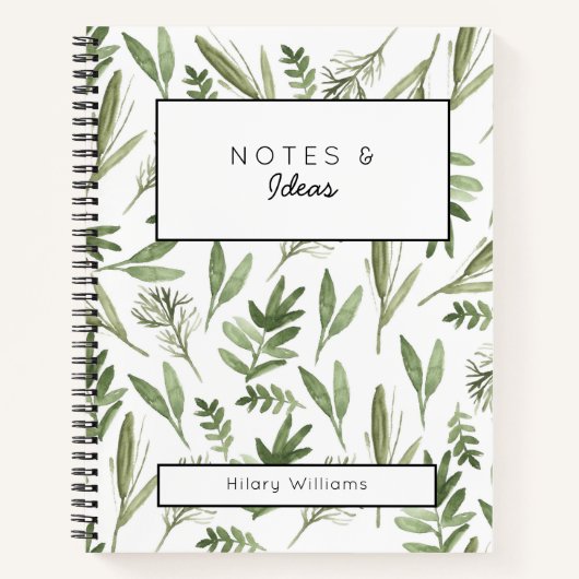 Notes et idées journal vert fleuri (Devant)