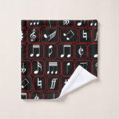 Notes géométriques noires et blanches rouges (Gant de toilette)