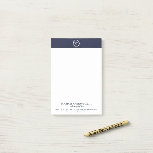 Notes Monogram Classic Elegant Business Post-it® (Sur un bureau)