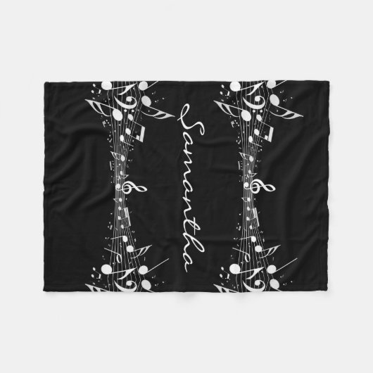 Notes musicales blanches Couverture en polaire dou (Devant (Horizontal))