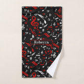 Notes musicales blanches et noires rouges (Serviette à main)