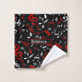 Notes musicales blanches et noires rouges (Gant de toilette)