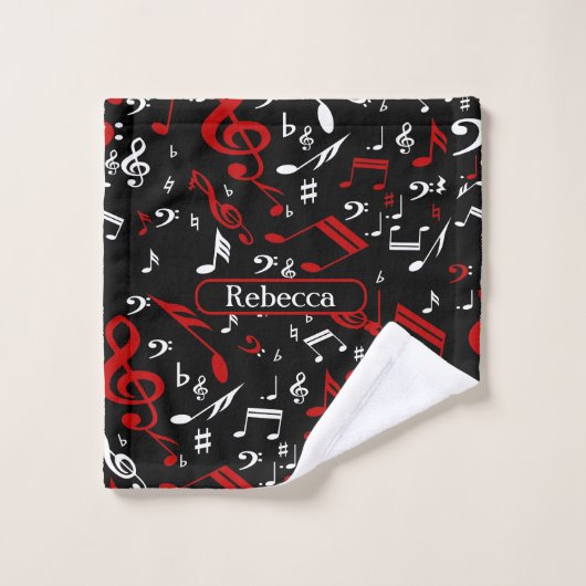Notes musicales blanches et noires rouges (Gant de toilette)