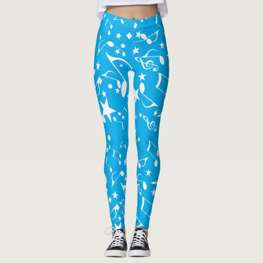Notes musicales blanches sur les Leggings bleus (Devant)