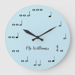 Notes musicales bleues personnalisées Horloge ron