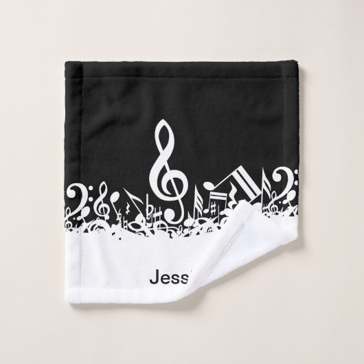 Notes musicales brouillées blanches personnalisées (Gant de toilette)