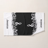 Notes musicales brouillées blanches personnalisées (Serviette à main)