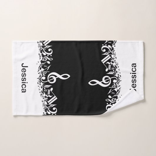 Notes musicales brouillées blanches personnalisées (Serviette à main)