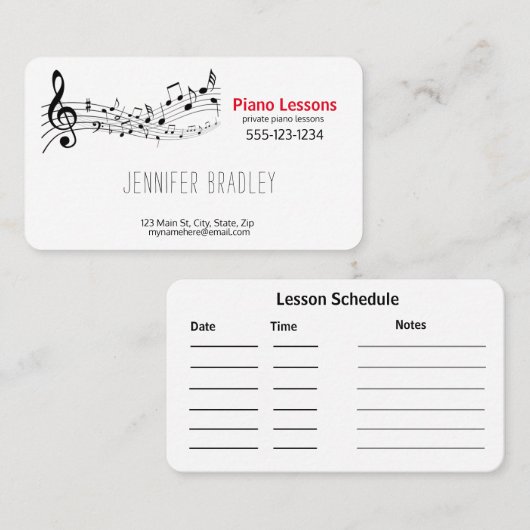 Notes musicales, Cartes de visite de professeur de (Devant / Derrière)