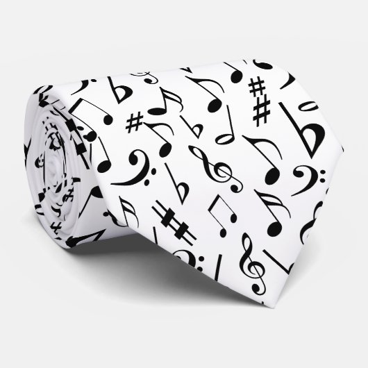 Notes musicales Cravate - Blanc et Noir par Heard_ (Roulé)