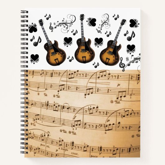 Notes musicales de Carnet spiral Guitare Coeurs no (Devant)