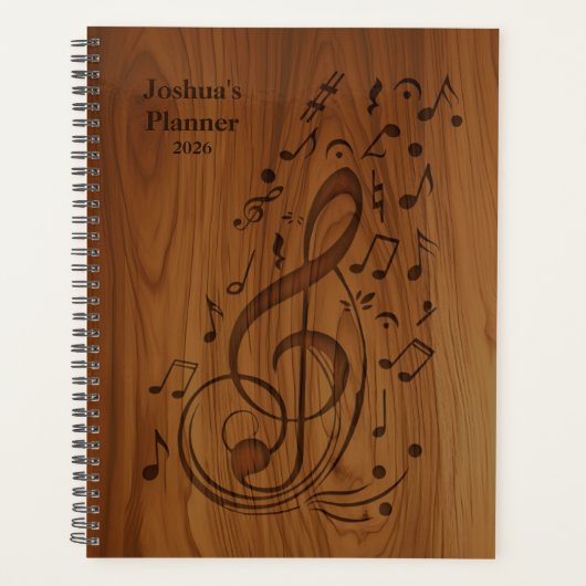 Notes musicales de Clé Débossé 3D sur le bois (Devant)