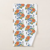 Notes musicales Design floral orange bleu (Serviette à main)