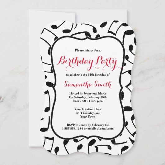 Notes musicales élégantes Invitation de fête d'ann (Devant)