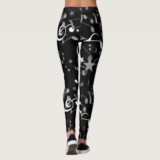 Notes musicales en noir/blanc/gris sur les Legging (Dos)