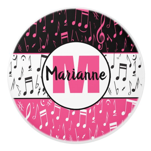 Notes musicales en noir rose et blanc bouton en cé (Devant)
