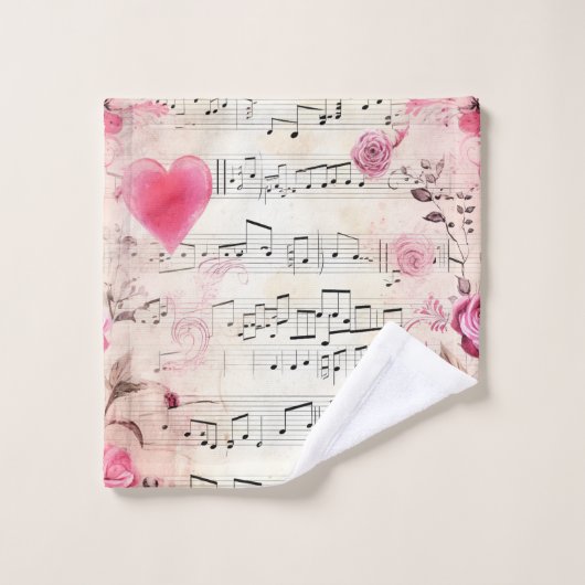 Notes musicales et design Vintage Rose (Gant de toilette)