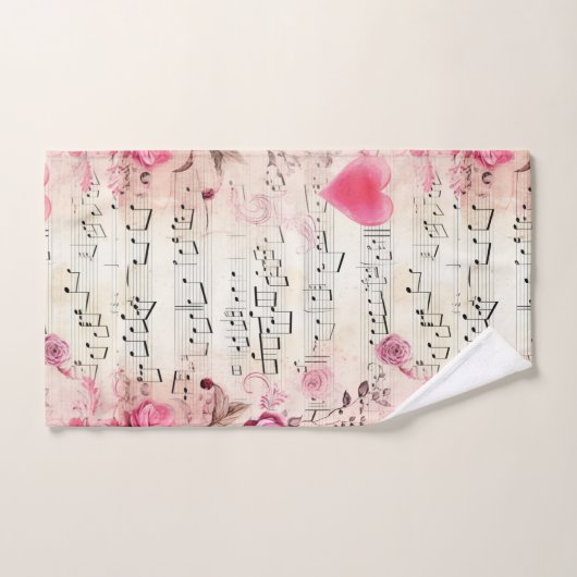 Notes musicales et design Vintage Rose (Serviette à main)