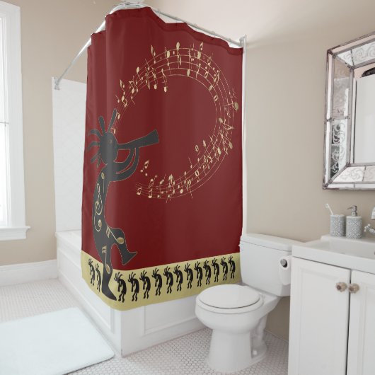 Notes musicales et rideau de douche Kokopelli (En situation)