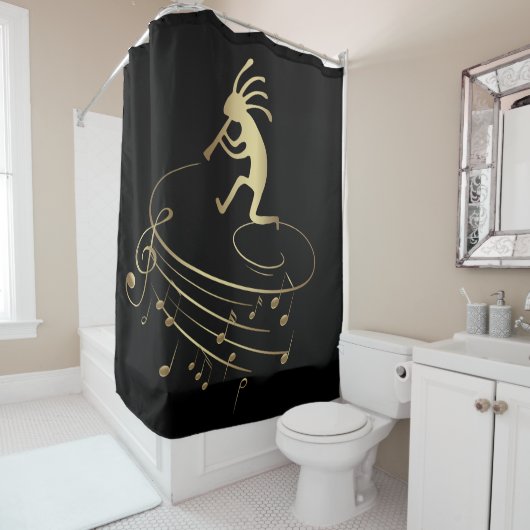 Notes musicales et rideau de douche Kokopelli (En situation)
